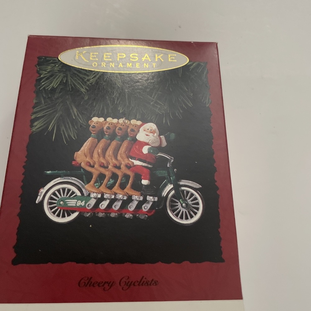 Hallmark 1994 Keepsake Ornament Cheery Cyclists Santa Deer Bicycle Vintage